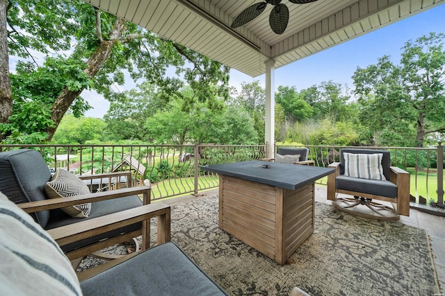 180 Port Au Prince, Hot Springs, AR 71913 - view of patio / terrace with ceiling fan, view of wooded area, and an outdoor living space