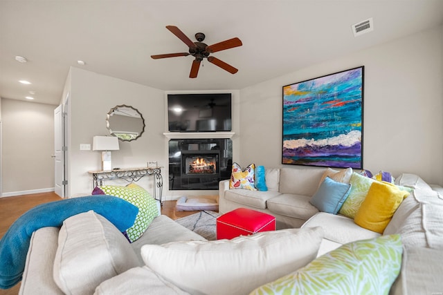 180 Port Au Prince, Hot Springs, AR 71913 - living area with ceiling fan, recessed lighting, a glass covered fireplace, and baseboards