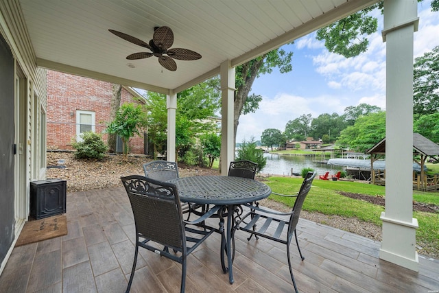180 Port Au Prince, Hot Springs, AR 71913 - view of patio / terrace featuring a water view, ceiling fan, and outdoor dining space