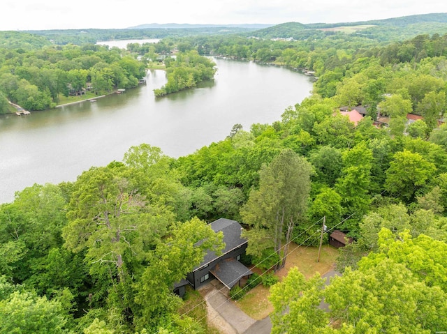 340 Vanadium Cir, Hot Springs, AR 71901 - birds eye view of property featuring a water view and a forest view
