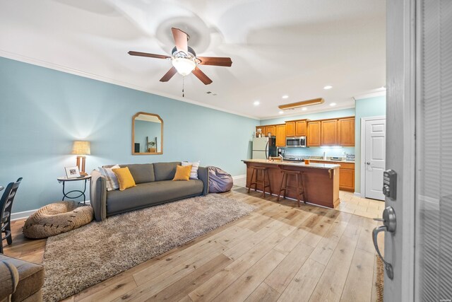 640 Arkridge Rd Unit D6, Hot Springs, AR 71913 - living area featuring recessed lighting, ornamental molding, a ceiling fan, light wood finished floors, and baseboards