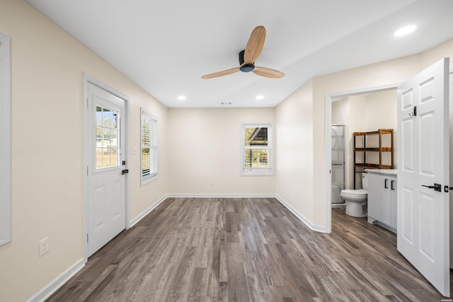 196 Morphew Rd, Hot Springs, AR 71913 - foyer entrance with a ceiling fan, dark wood finished floors, baseboards, and recessed lighting