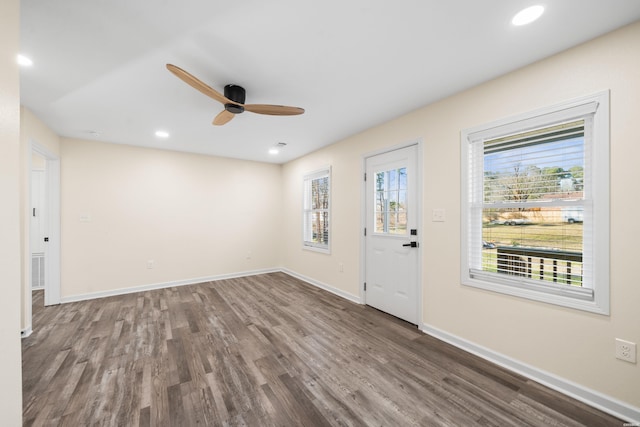 196 Morphew Rd, Hot Springs, AR 71913 - spare room featuring wood finished floors, a ceiling fan, baseboards, and recessed lighting