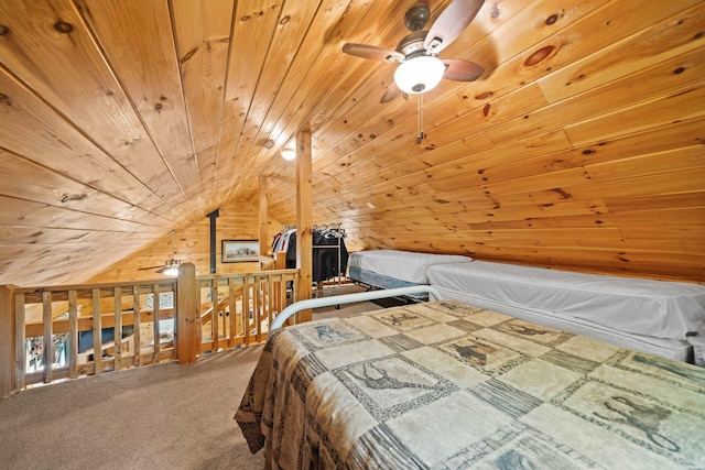273 Alydar Trl, Hot Springs, AR 71901 - carpeted bedroom with wooden ceiling, wood walls, and lofted ceiling