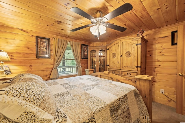 273 Alydar Trl, Hot Springs, AR 71901 - carpeted bedroom with wooden ceiling, wooden walls, and a ceiling fan