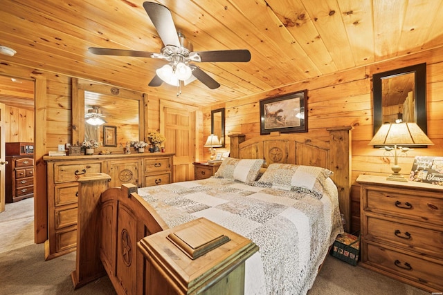 273 Alydar Trl, Hot Springs, AR 71901 - carpeted bedroom with wooden ceiling, wood walls, and ceiling fan