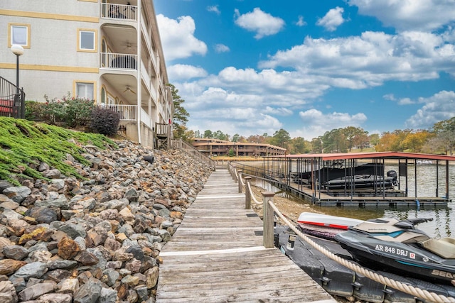 view of dock with a water view