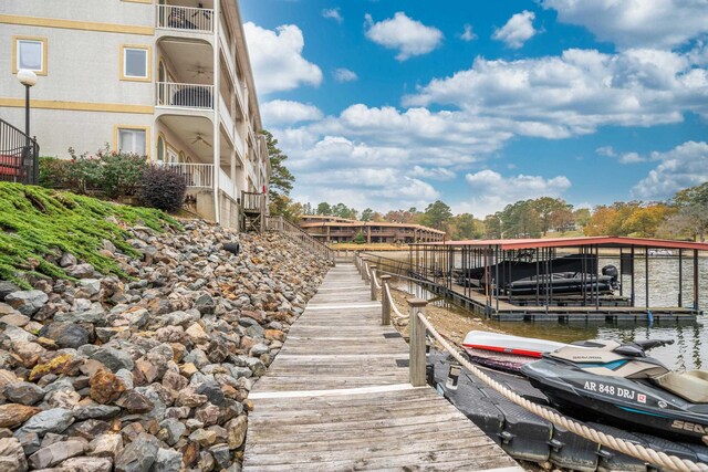 view of dock with a water view