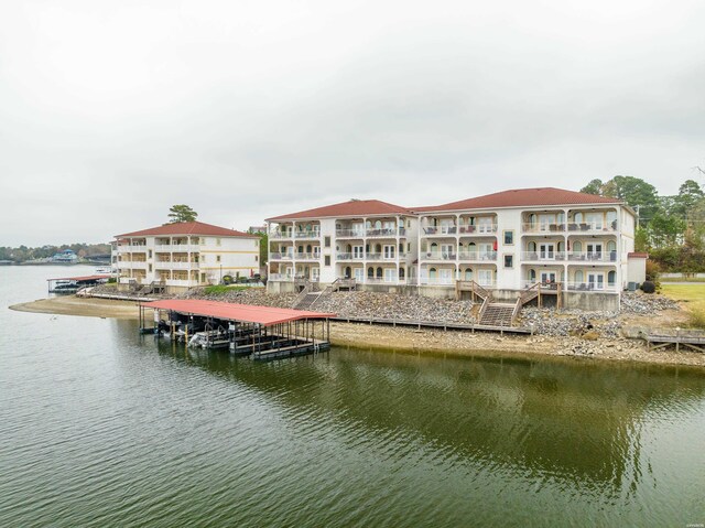 dock area with a water view