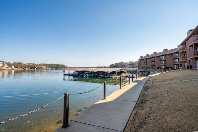 view of dock with a water view