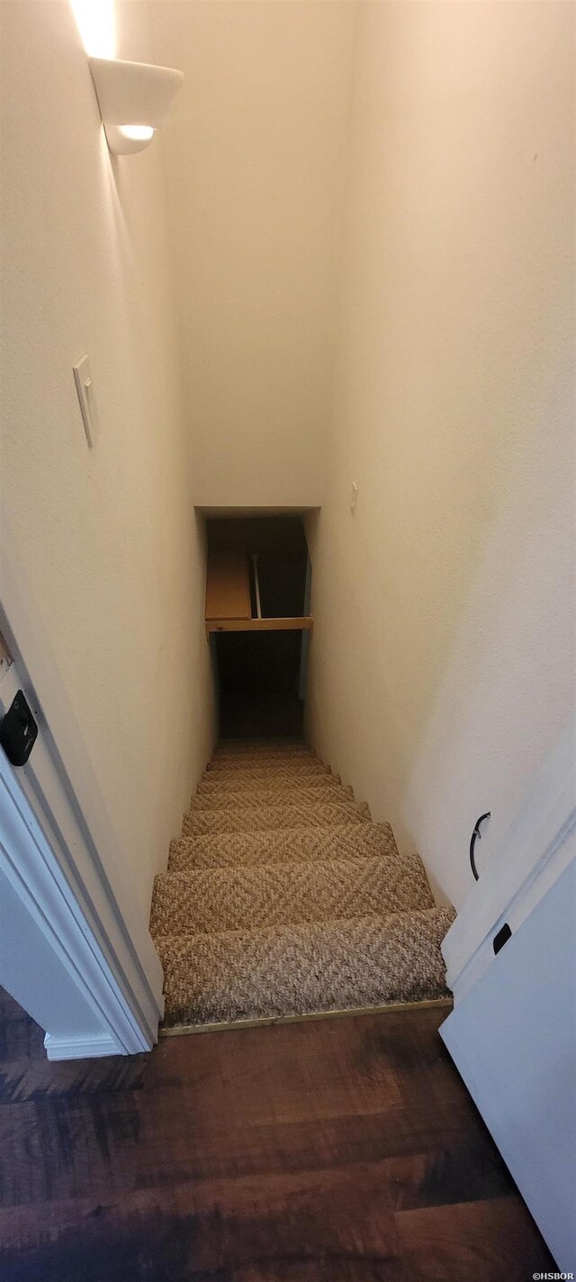 stairway featuring wood finished floors