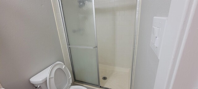 full bathroom with a stall shower and toilet