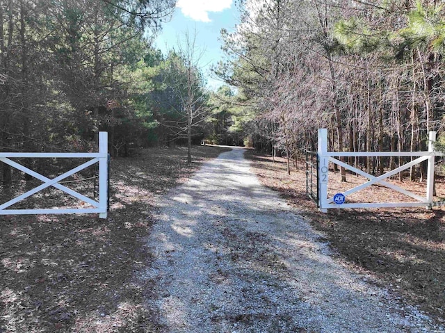 view of road with a gate and a gated entry