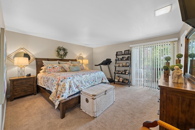 bedroom featuring light colored carpet