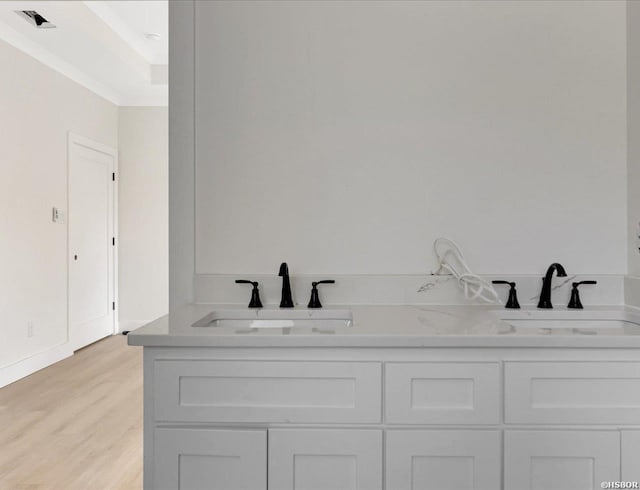 bathroom with a sink, wood finished floors, and baseboards