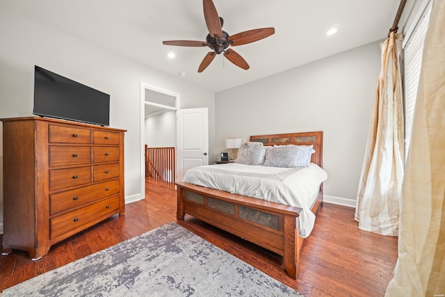 244 Bayou Pt Unit 401-B, Hot Springs, AR 71913 - bedroom featuring wood finished floors, baseboards, recessed lighting, and a ceiling fan