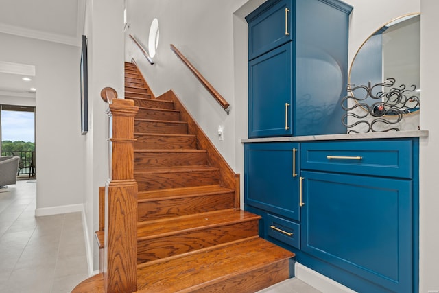 244 Bayou Pt Unit 401-B, Hot Springs, AR 71913 - staircase featuring ornamental molding, baseboards, and tile patterned flooring
