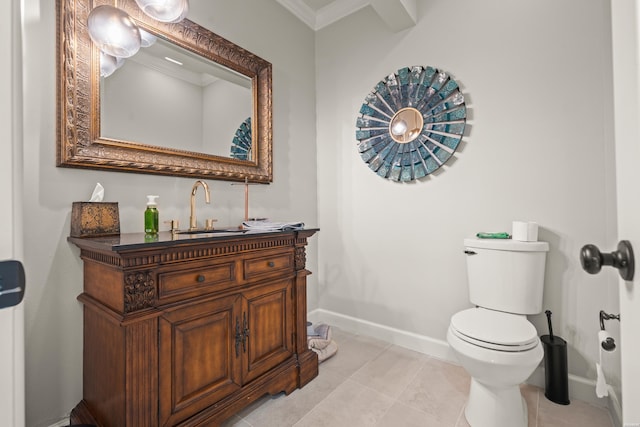 244 Bayou Pt Unit 401-B, Hot Springs, AR 71913 - bathroom with baseboards, crown molding, toilet, vanity, and tile patterned floors