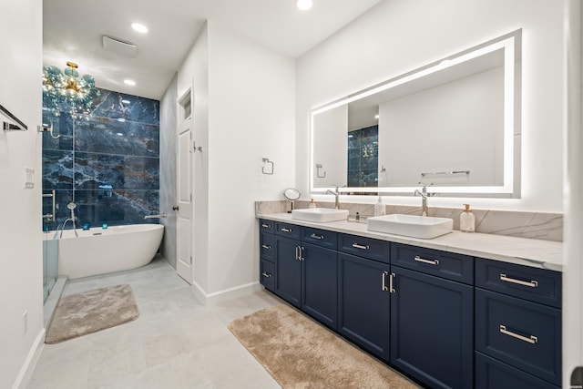 244 Bayou Pt Unit 401-B, Hot Springs, AR 71913 - full bath featuring double vanity, a freestanding tub, baseboards, recessed lighting, and tiled shower