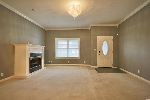 221 Perry St, Glenwood, AR 71943 - entrance foyer featuring an inviting chandelier, carpet floors, and ornamental molding