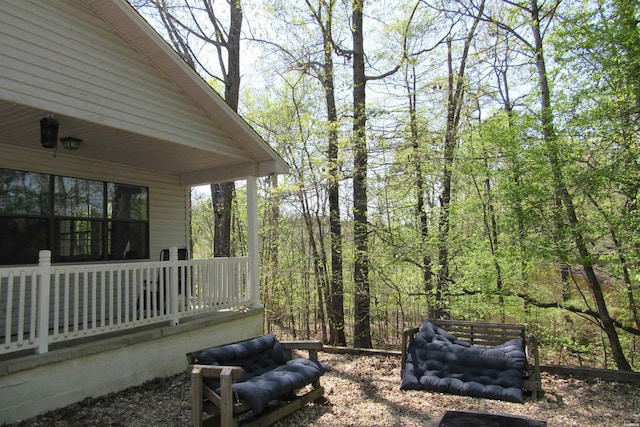 view of yard featuring a wooded view