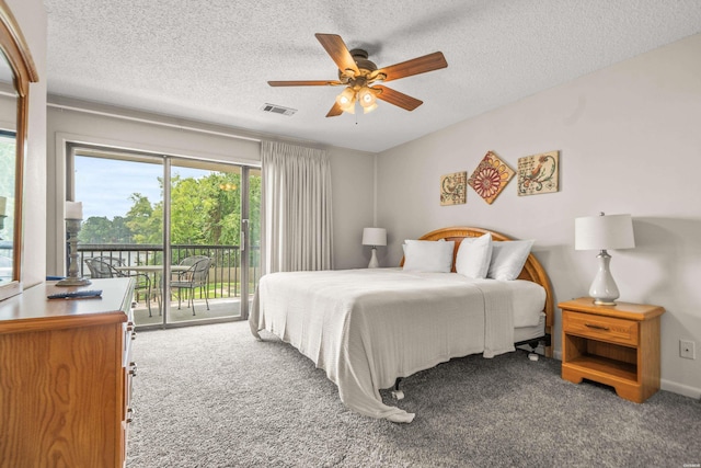 5371 Central Ave Unit 5H, Hot Springs, AR 71913 - bedroom with access to outside, carpet flooring, a textured ceiling, and a ceiling fan