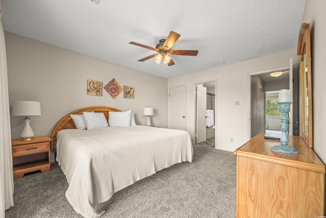 5371 Central Ave Unit 5H, Hot Springs, AR 71913 - carpeted bedroom featuring a textured ceiling, a ceiling fan, and connected bathroom