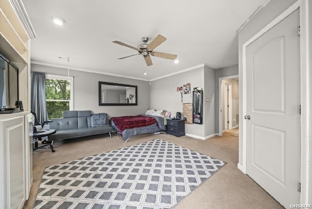 136 Ami Jo Dr, Hot Springs, AR 71913 - bedroom with carpet floors, ornamental molding, recessed lighting, baseboards, and a ceiling fan