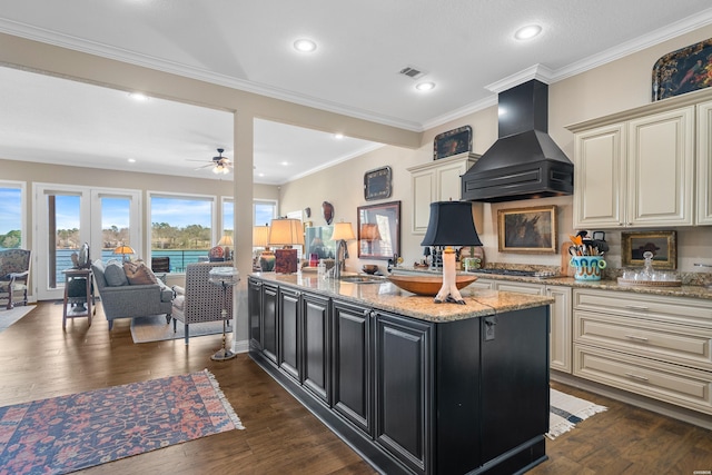 106 Hamilton Peak Cv, Hot Springs, AR 71913 - kitchen with a sink, custom range hood, stainless steel gas stovetop, and dark wood-type flooring