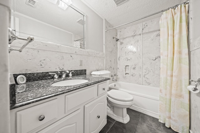 201 Audubon St Unit 1003, Hot Springs, AR 71913 - full bath featuring shower / tub combo with curtain, vanity, a textured ceiling, toilet, and tile patterned floors