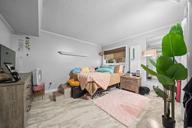 201 Audubon St Unit 1003, Hot Springs, AR 71913 - bedroom featuring crown molding, a textured ceiling, and marble finish floor