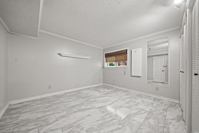 201 Audubon St Unit 1003, Hot Springs, AR 71913 - unfurnished bedroom featuring light marble finish floors, ornamental molding, a textured ceiling, and baseboards