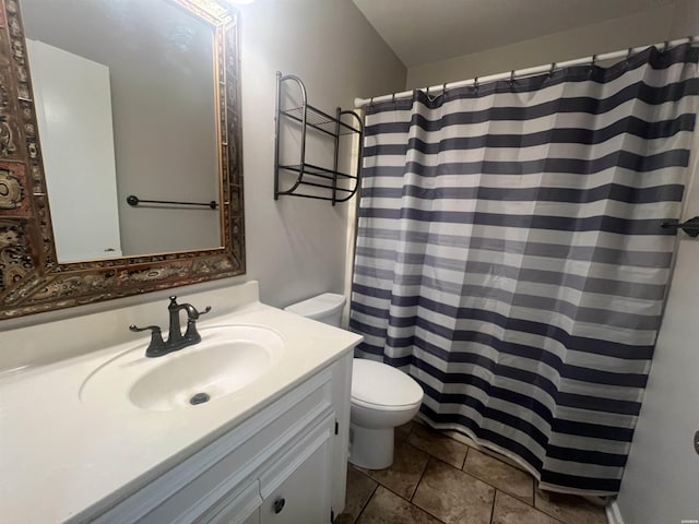 22 Irish Rose Cir, Alexander, AR 72002 - full bathroom featuring toilet, vanity, tile patterned floors, and a shower with curtain