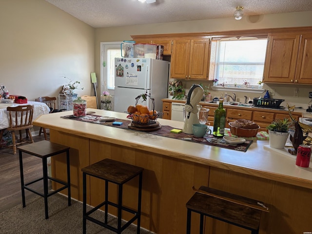 301 Halteria Ln Unit A, B, C, D, E, Hot Springs, AR 71913 - kitchen with light countertops, freestanding refrigerator, a textured ceiling, and a kitchen bar