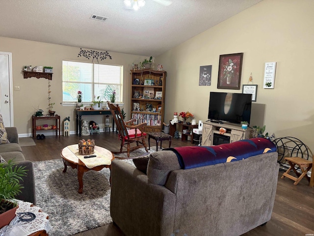 301 Halteria Ln Unit A, B, C, D, E, Hot Springs, AR 71913 - living room with vaulted ceiling, visible vents, wood finished floors, and a textured ceiling