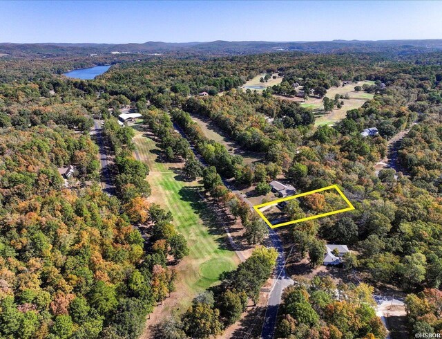 bird's eye view featuring a water view and a wooded view