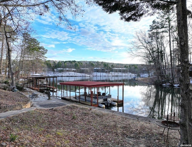 view of dock with a water view