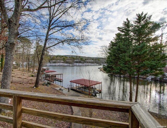 view of dock with a water view