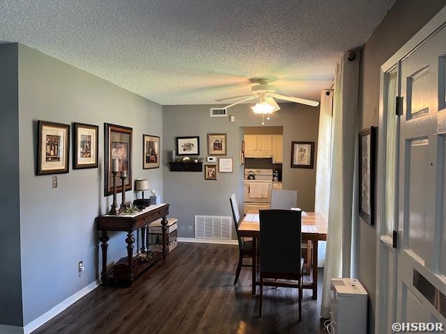 600 Higdon Ferry Rd, Hot Springs, AR 71913 - dining room featuring a textured ceiling, ceiling fan, and dark wood finished floors