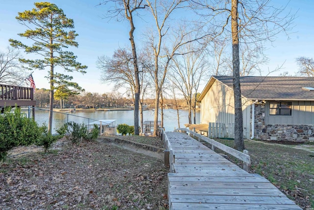 view of dock featuring a water view