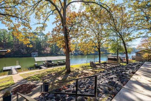 view of dock with a water view