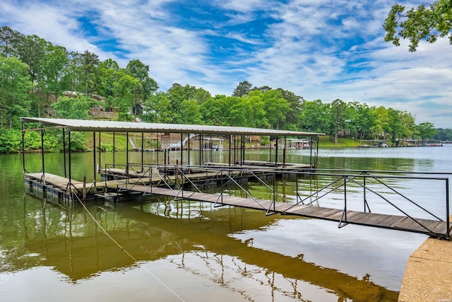 view of dock with a water view