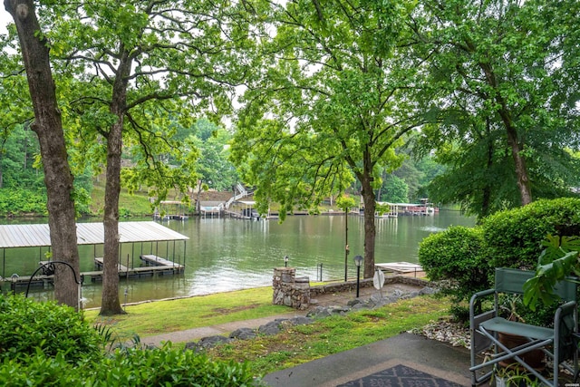 view of dock with a water view