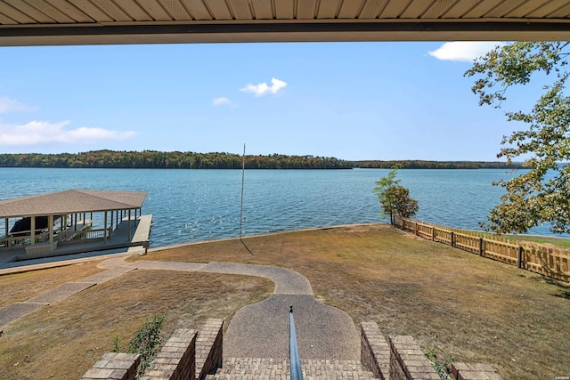 water view featuring fence