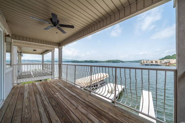 188 Villa Pointe Unit C, Hot Springs, AR 71901 - wooden deck featuring a water view and ceiling fan