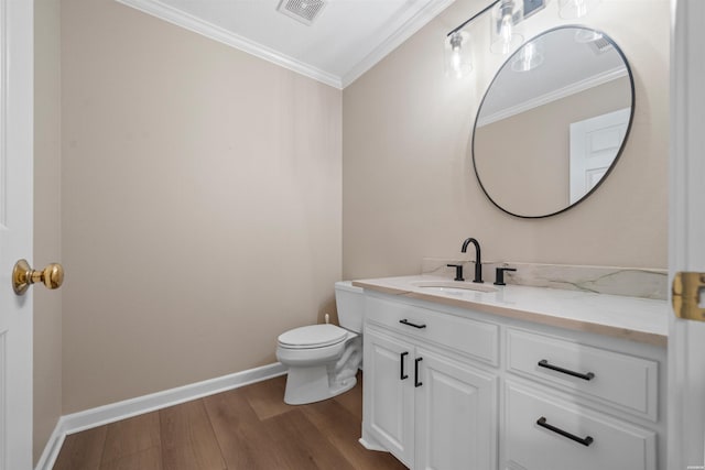 188 Villa Pointe Unit C, Hot Springs, AR 71901 - bathroom featuring crown molding, vanity, toilet, wood finished floors, and baseboards