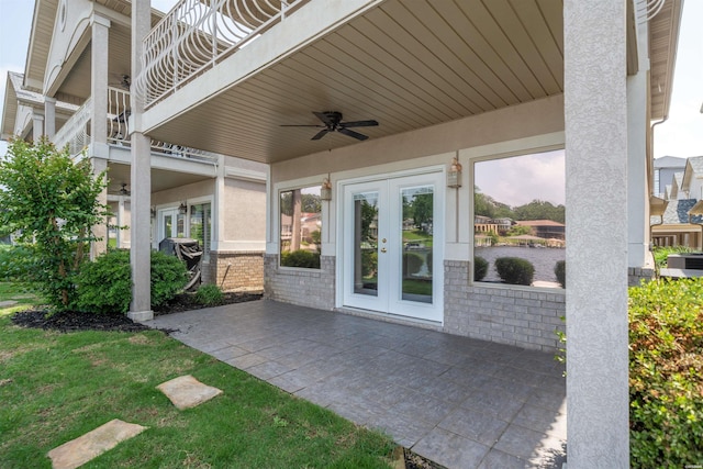 188 Villa Pointe Unit C, Hot Springs, AR 71901 - view of patio / terrace featuring ceiling fan, french doors, a balcony, and central air condition unit