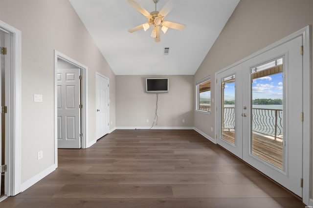 188 Villa Pointe Unit C, Hot Springs, AR 71901 - unfurnished room with vaulted ceiling, french doors, wood finished floors, baseboards, and ceiling fan
