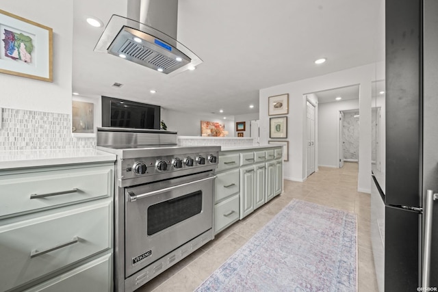 5371 Central Ave Unit 3C, Hot Springs, AR 71913 - kitchen with luxury range, island exhaust hood, light countertops, recessed lighting, and tasteful backsplash