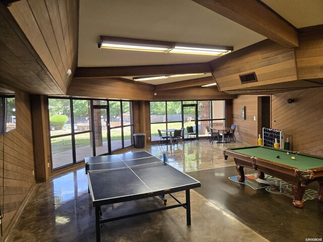 5371 Central Ave Unit 3C, Hot Springs, AR 71913 - recreation room with wooden walls, concrete floors, and billiards table